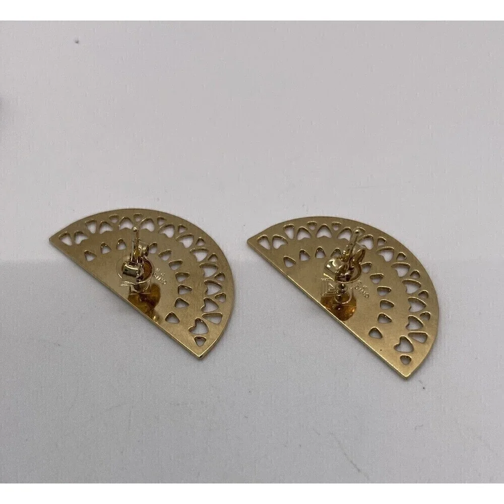 Chic Alors Paris Gold Tone Half Moon Filigree Pink Enamel Detail Earrings Boho